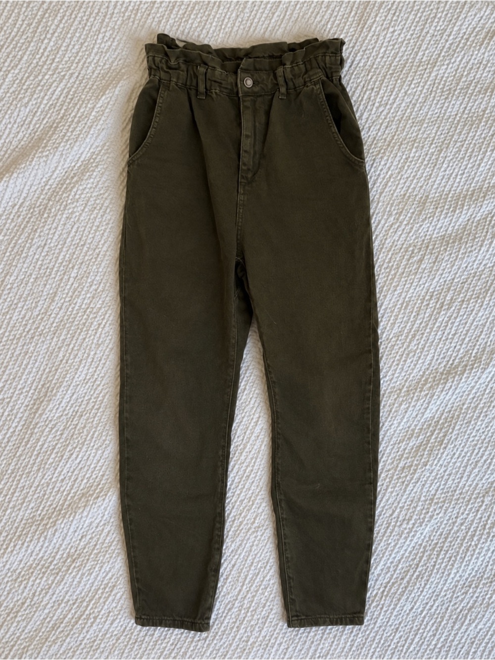Zara Dark Olive Paperbag Waist Ankle Pants